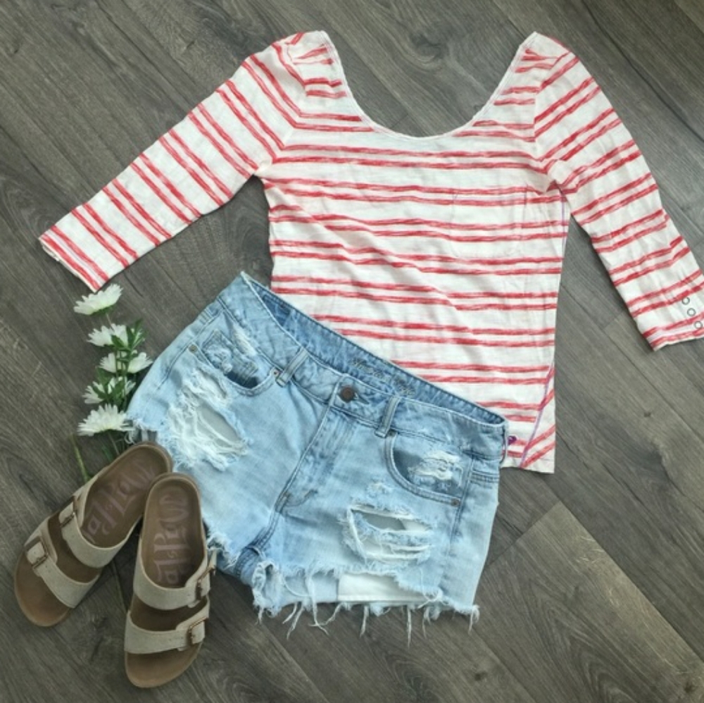 Roxy Nautical Stripe Scoop Neck 3/4 Sleeve Top